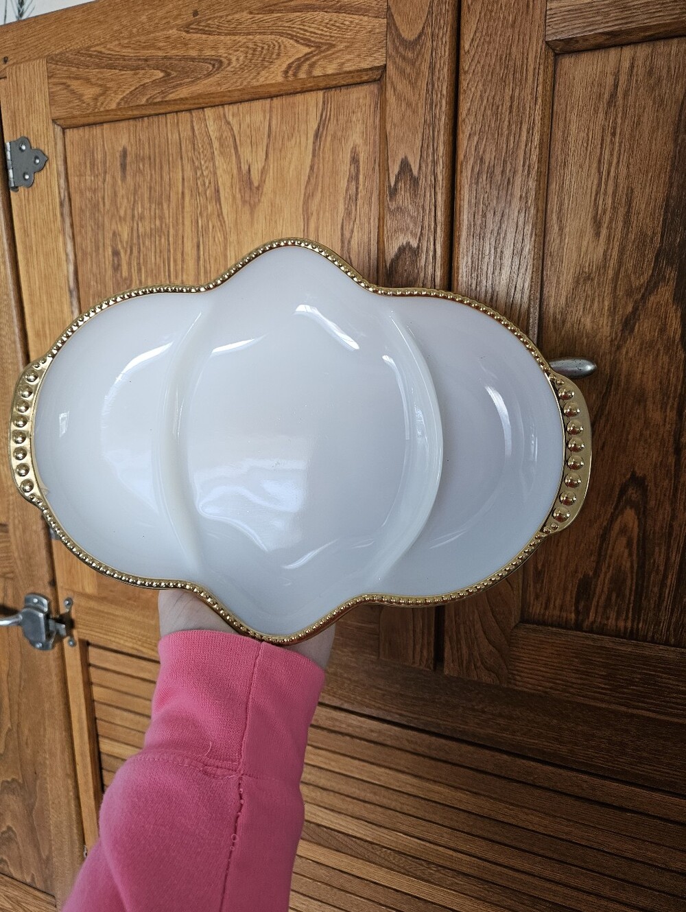 Fire-King Milk Glass With Gold Detail 3 Sectioned Serving Dish